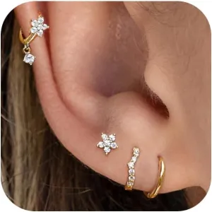 VIROMY Silver Stud Earrings for Women, Sterling Silver earrings Set Small Hoop Earrings Stack Dangle Earrings Minimalist Drop Stud earrings Hypoallergenic Everyday Earrings Women Trendy
