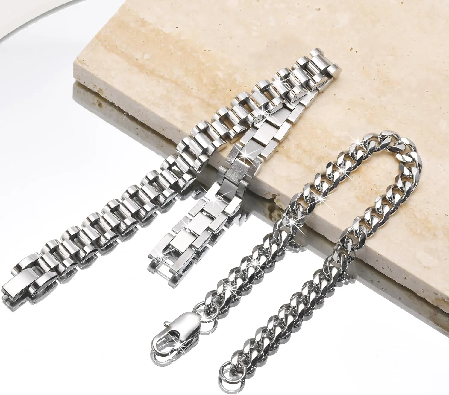 VNOX 2 Pcs Chain Bracelet for Men Women - Sturdy Stainless Steel Curb Width Cuban Link Chain Bracelet Set for Men Women,6.5/7/7.4/8.2/9 Inches