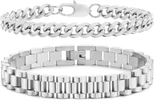 VNOX 2 Pcs Chain Bracelet for Men Women - Sturdy Stainless Steel Curb Width Cuban Link Chain Bracelet Set for Men Women,6.5/7/7.4/8.2/9 Inches