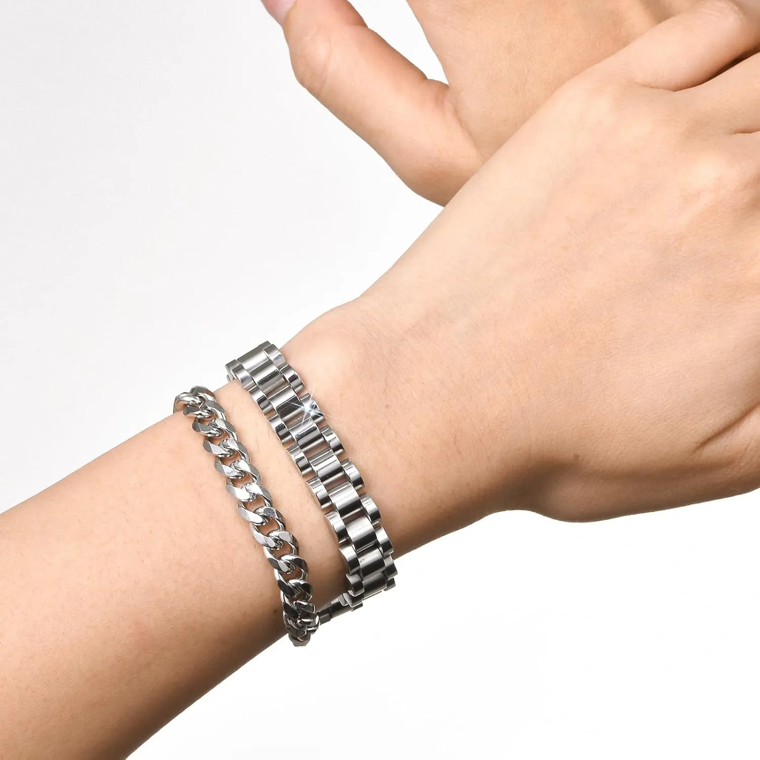 VNOX 2 Pcs Chain Bracelet for Men Women - Sturdy Stainless Steel Curb Width Cuban Link Chain Bracelet Set for Men Women,6.5/7/7.4/8.2/9 Inches