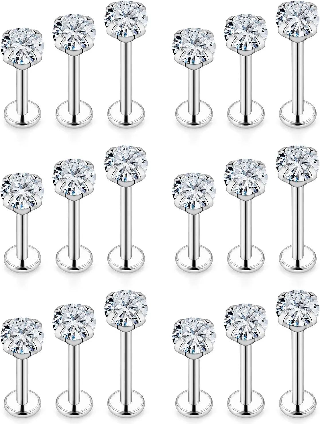Vsnnsns 16G Lip Rings Stainless Steel Tragus Helix Conch Piercing Jewelry Snake Bite Piercing Monroe Lip Rings Labret Medusa Cartilage Lobe Earrings Studs Piercing Jewelry 6MM 8MM 10MM Silver 18PCS