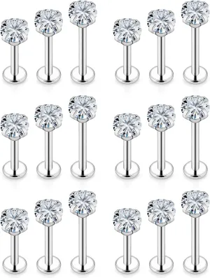 Vsnnsns 16G Lip Rings Stainless Steel Tragus Helix Conch Piercing Jewelry Snake Bite Piercing Monroe Lip Rings Labret Medusa Cartilage Lobe Earrings Studs Piercing Jewelry 6MM 8MM 10MM Silver 18PCS