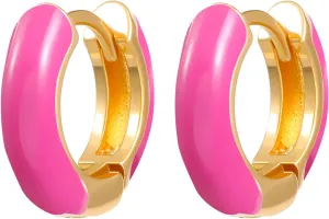 WCRAZYE 14K Gold Plated Small Colored Hoop Earrings for Women Colorful Enamel Huggie Earrings Matte Thick Square Round Small Hoop Earrings Small Hypoallergenic Cute s Trendy Jewelry Gifts