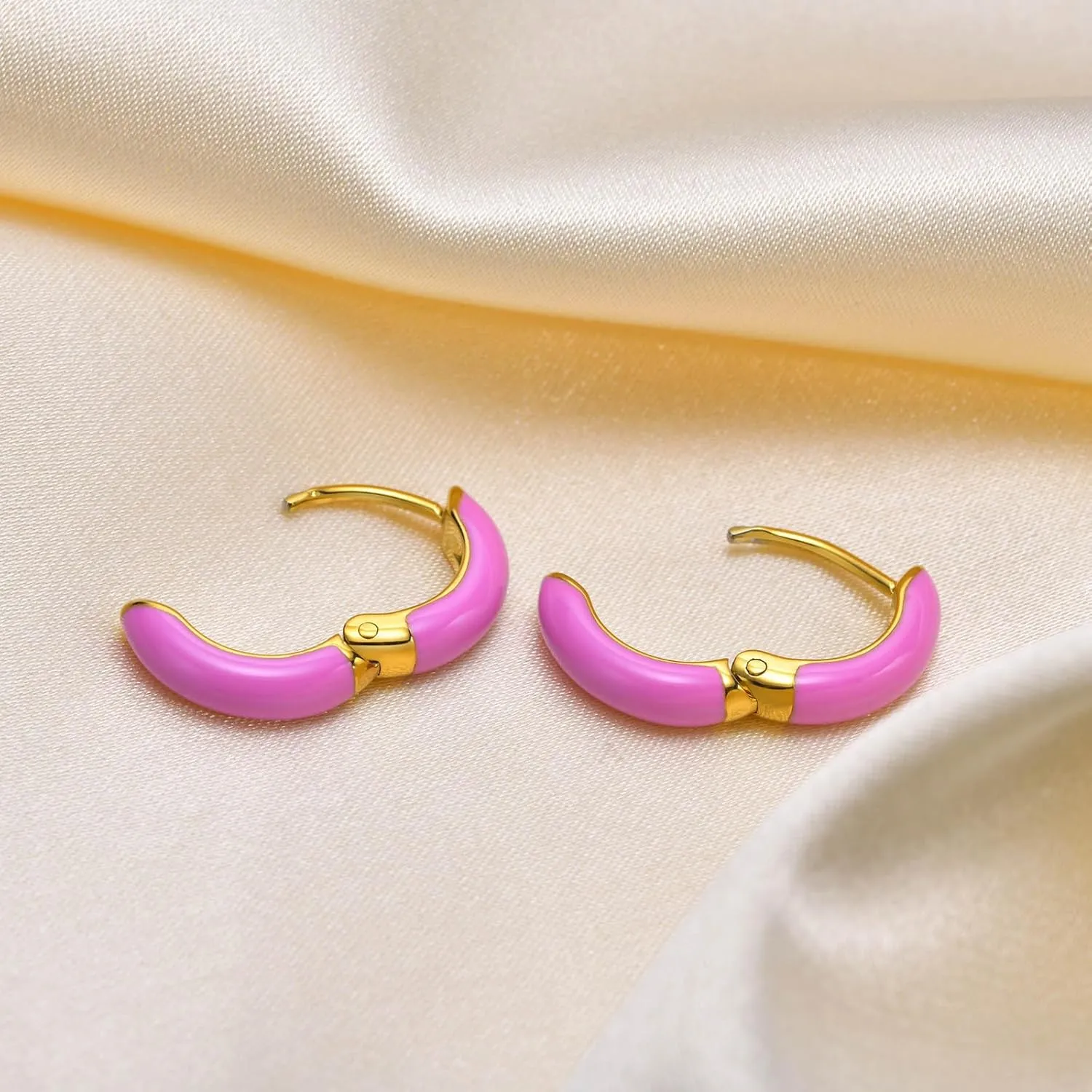 WCRAZYE 14K Gold Plated Small Colored Hoop Earrings for Women Colorful Enamel Huggie Earrings Matte Thick Square Round Small Hoop Earrings Small Hypoallergenic Cute s Trendy Jewelry Gifts