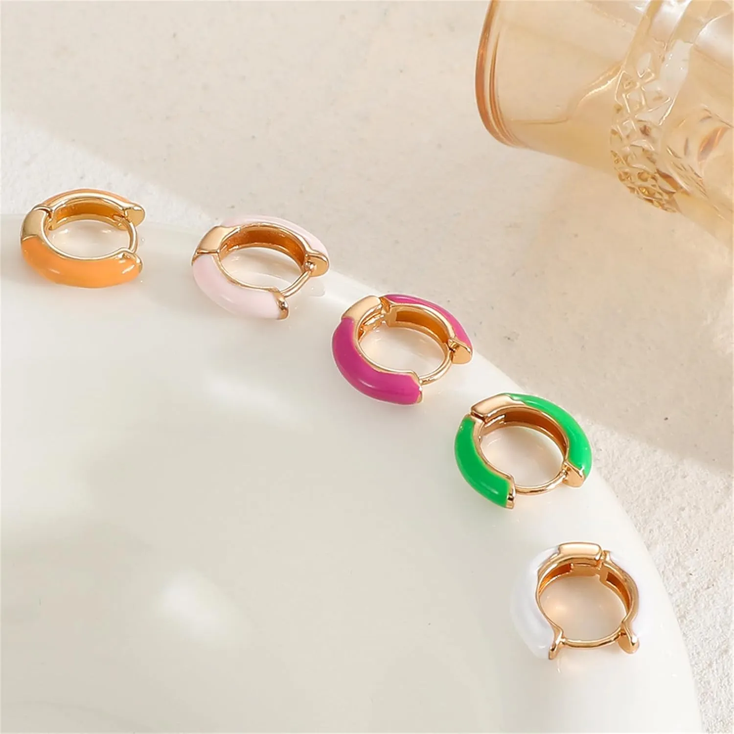 WCRAZYE 14K Gold Plated Small Colored Hoop Earrings for Women Colorful Enamel Huggie Earrings Matte Thick Square Round Small Hoop Earrings Small Hypoallergenic Cute s Trendy Jewelry Gifts