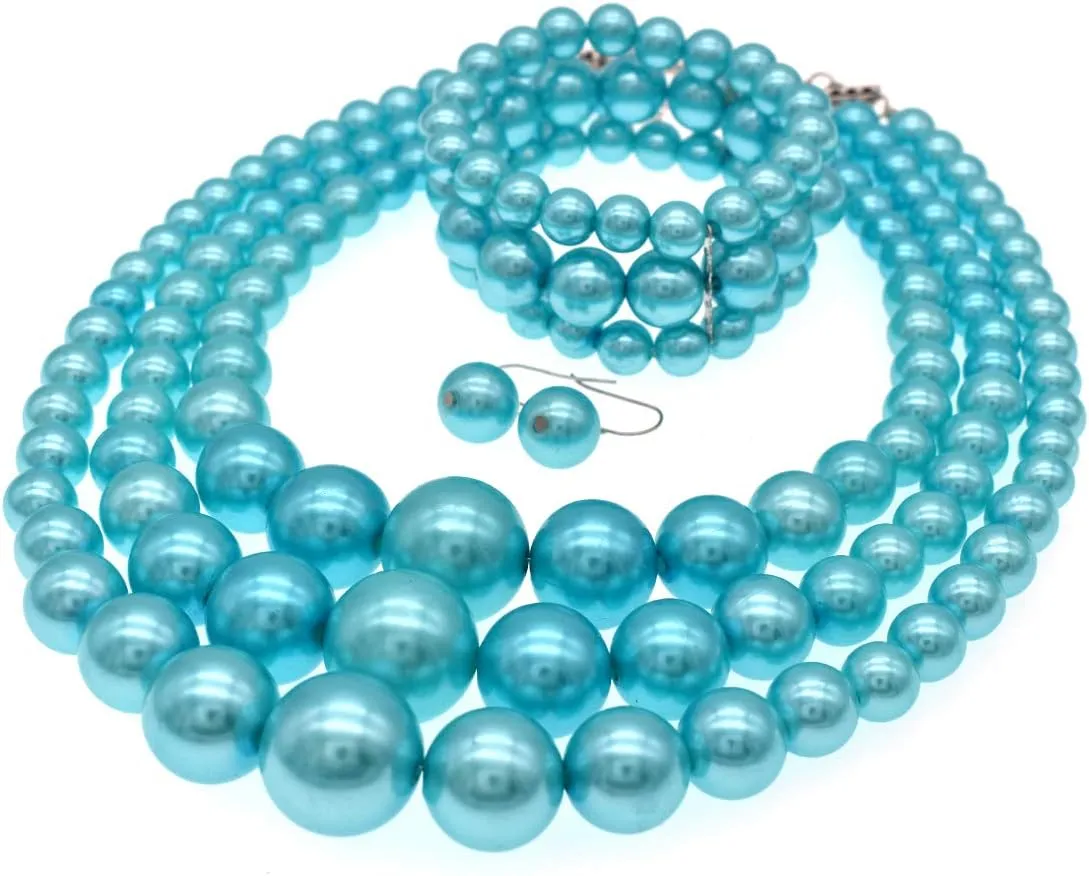 We We Imitation Pearl Necklace for Women Large Chunky Pearl Necklaces Multilayer Pearl Necklace and Earring 1920s Costume Jewelry set