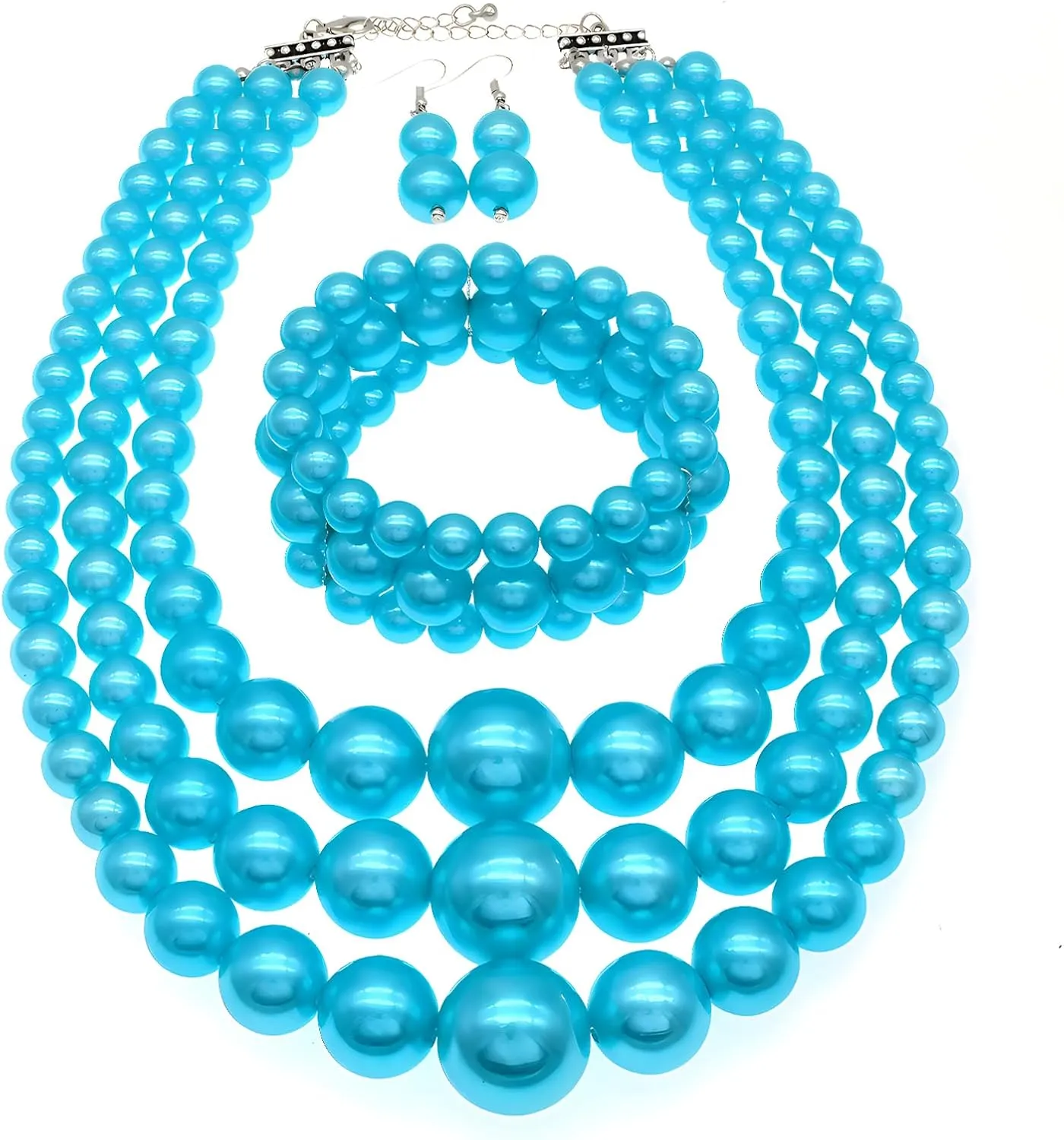 We We Imitation Pearl Necklace for Women Large Chunky Pearl Necklaces Multilayer Pearl Necklace and Earring 1920s Costume Jewelry set