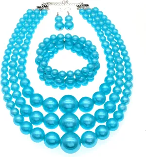 We We Imitation Pearl Necklace for Women Large Chunky Pearl Necklaces Multilayer Pearl Necklace and Earring 1920s Costume Jewelry set