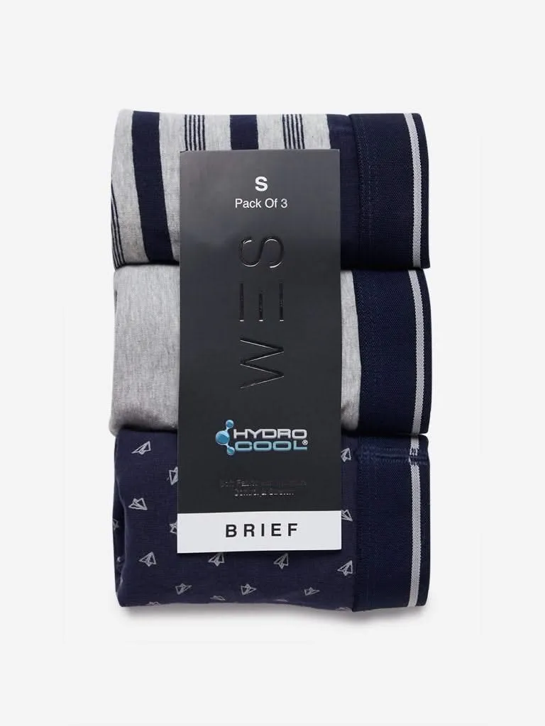 WES Lounge Grey Pack Of Three Hydro Cool Briefs