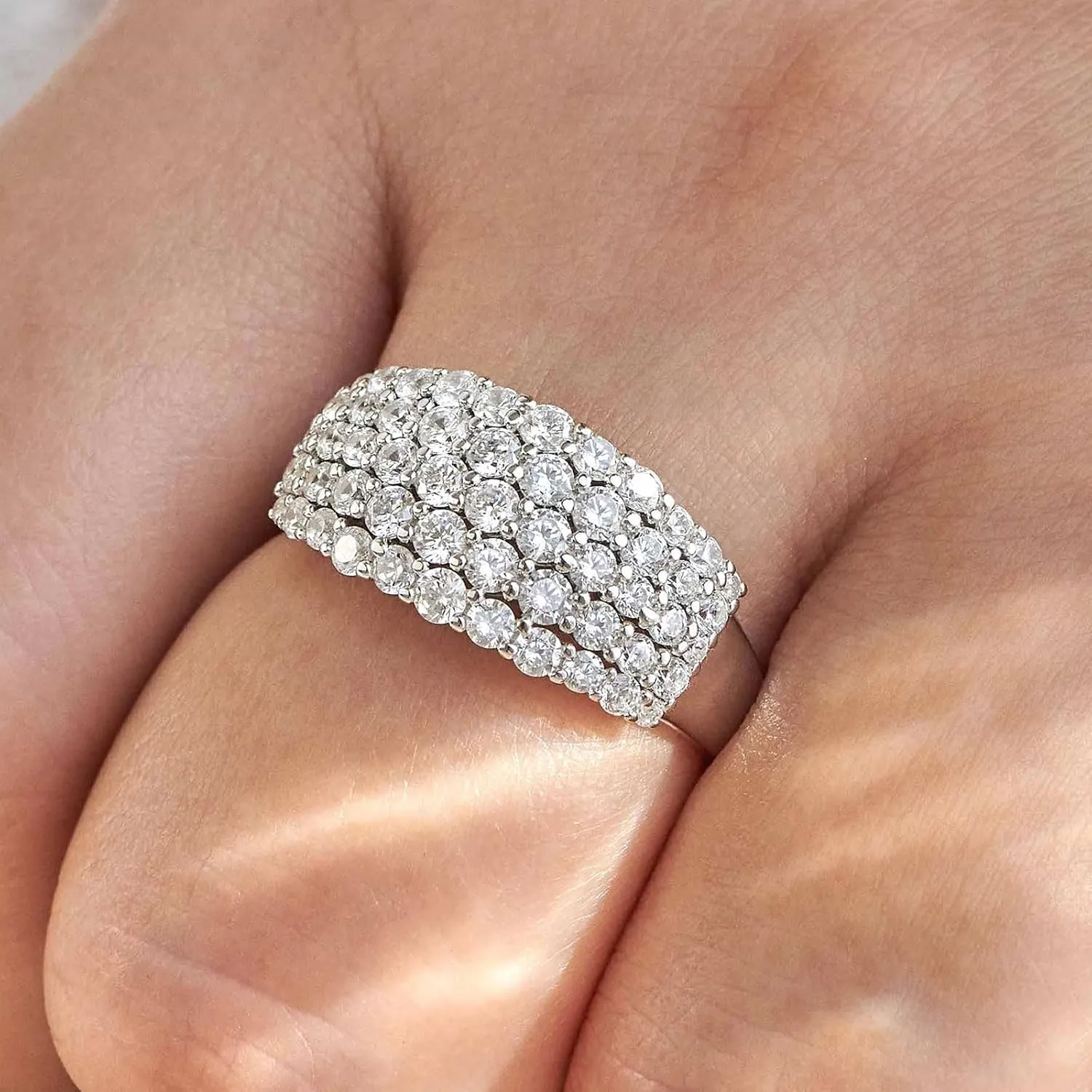 Wide Wedding Bands for Her AAAAA 925 Sterling Silver Engagement Rings for Women Bridal Eternity Cz Size 5-10