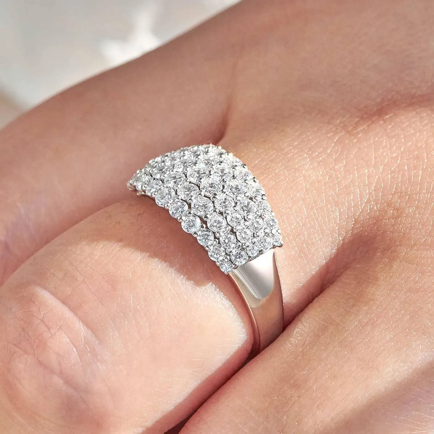 Wide Wedding Bands for Her AAAAA 925 Sterling Silver Engagement Rings for Women Bridal Eternity Cz Size 5-10