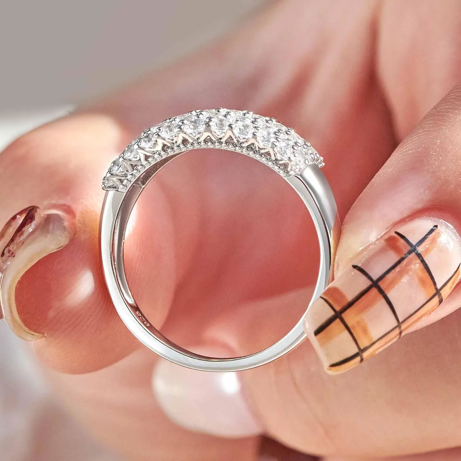 Wide Wedding Bands for Her AAAAA 925 Sterling Silver Engagement Rings for Women Bridal Eternity Cz Size 5-10