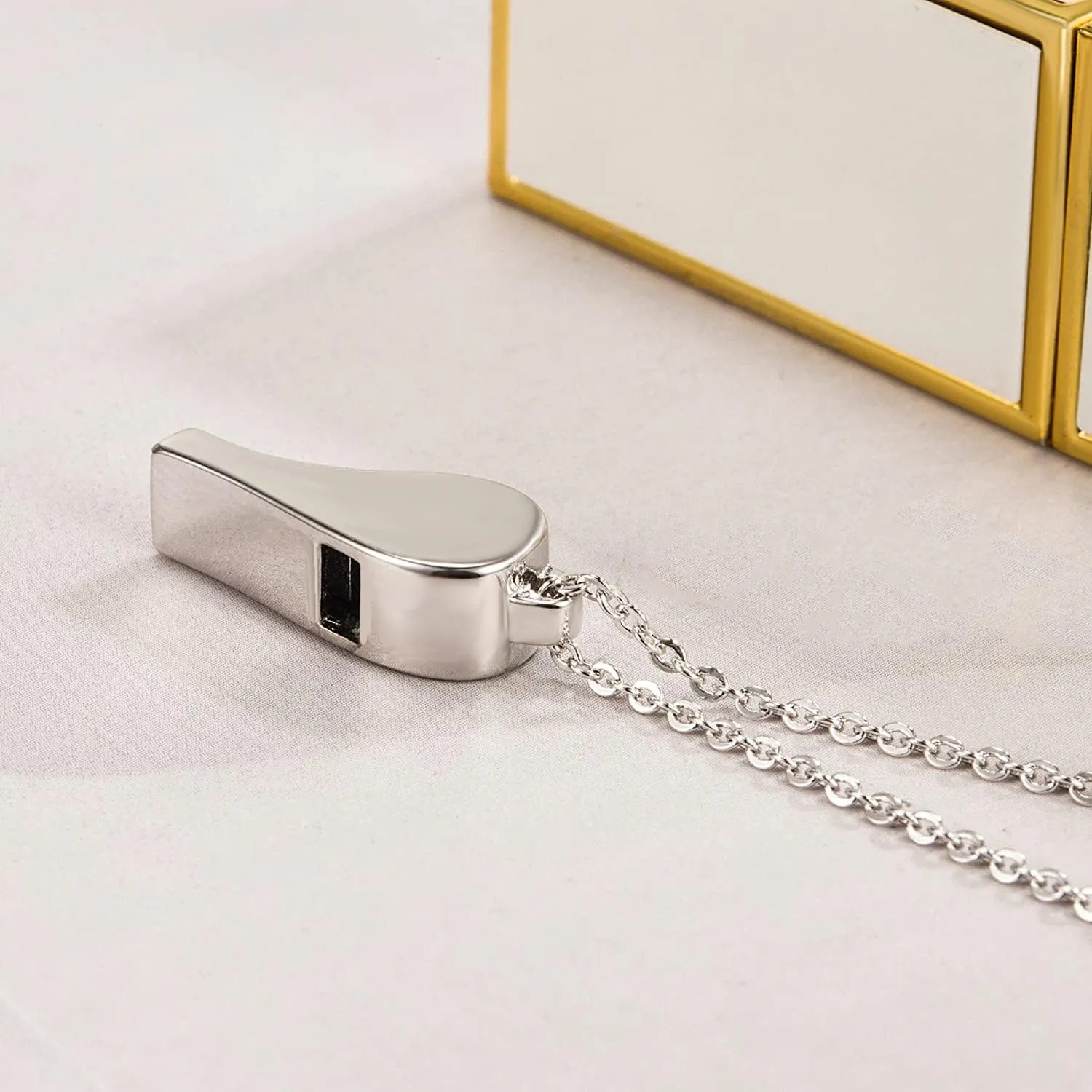 Women Fashion 925 Sterling Silver Whistle Necklace - Creative Men Crisp Sound Whistle Pendant Choker 18 "20" Rolo Chain link Fine Jewelry Gift