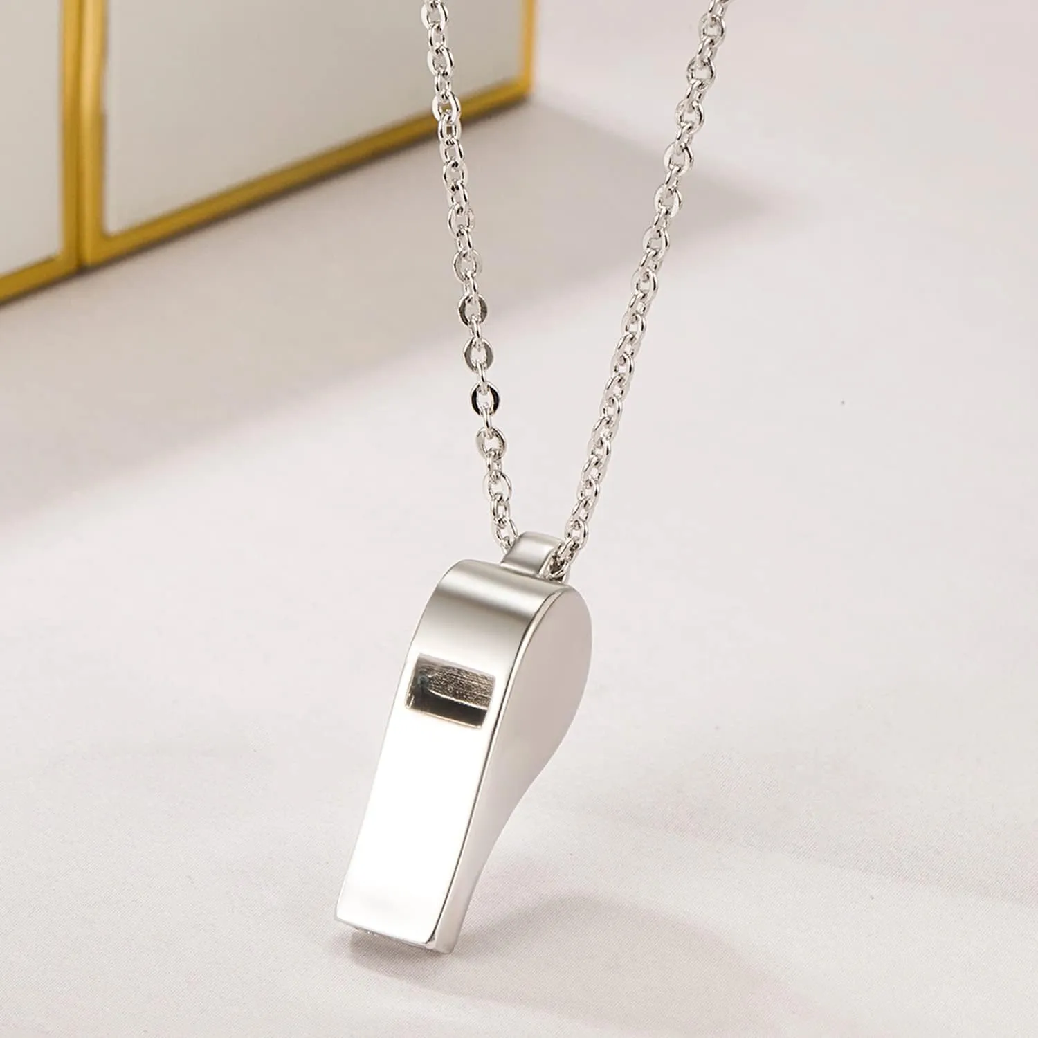 Women Fashion 925 Sterling Silver Whistle Necklace - Creative Men Crisp Sound Whistle Pendant Choker 18 "20" Rolo Chain link Fine Jewelry Gift