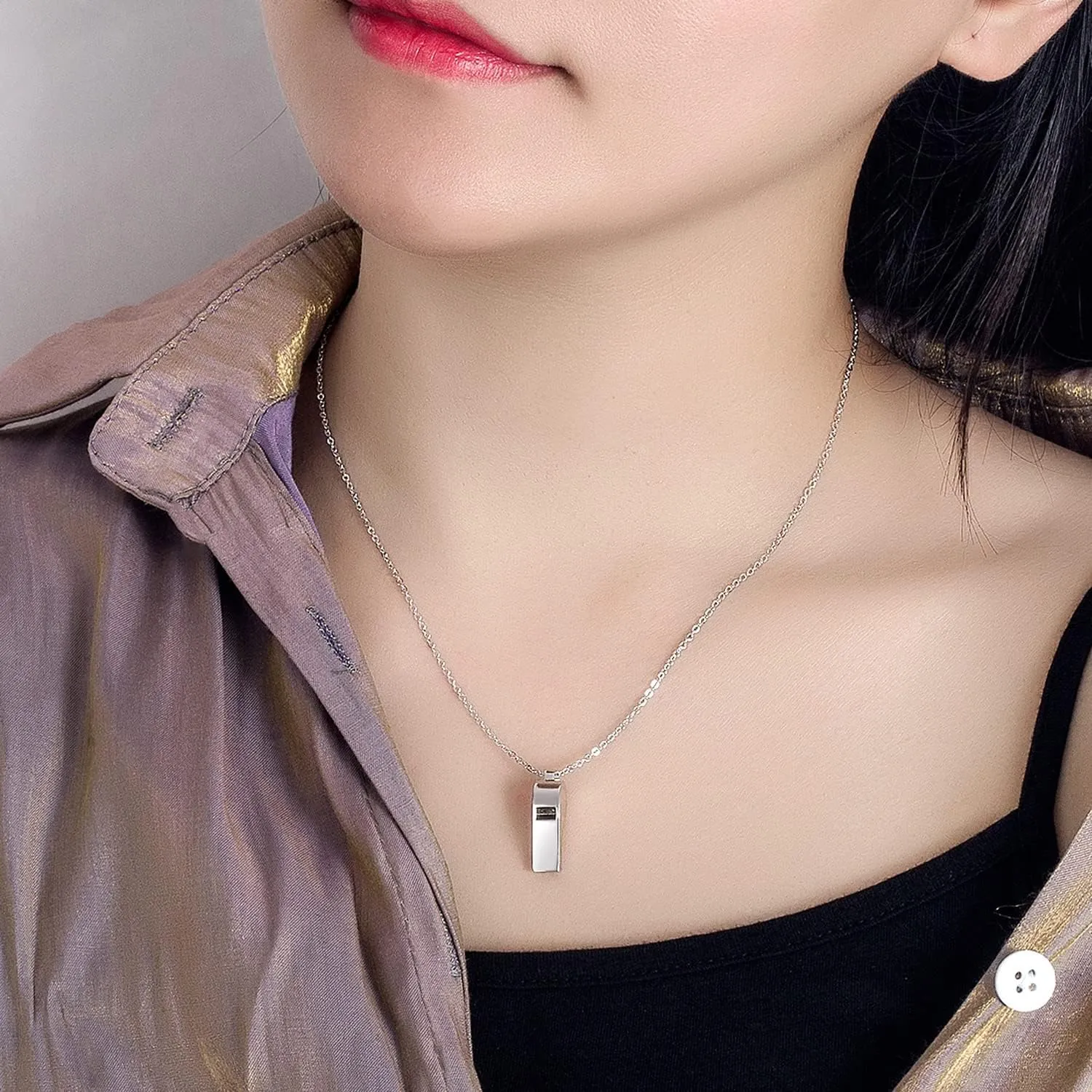 Women Fashion 925 Sterling Silver Whistle Necklace - Creative Men Crisp Sound Whistle Pendant Choker 18 "20" Rolo Chain link Fine Jewelry Gift