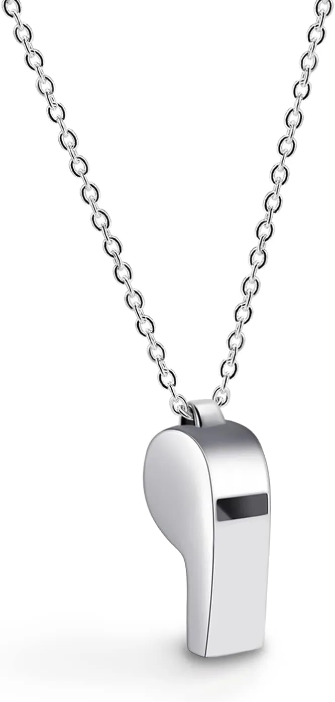 Women Fashion 925 Sterling Silver Whistle Necklace - Creative Men Crisp Sound Whistle Pendant Choker 18 "20" Rolo Chain link Fine Jewelry Gift