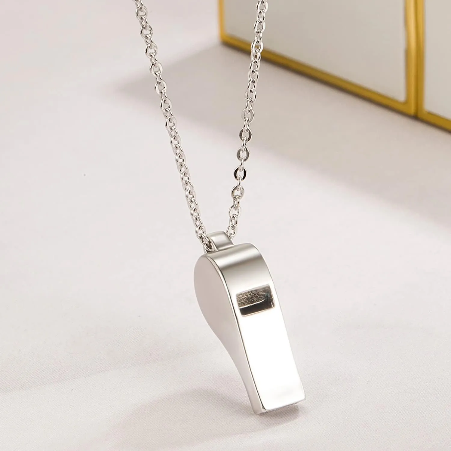 Women Fashion 925 Sterling Silver Whistle Necklace - Creative Men Crisp Sound Whistle Pendant Choker 18 "20" Rolo Chain link Fine Jewelry Gift