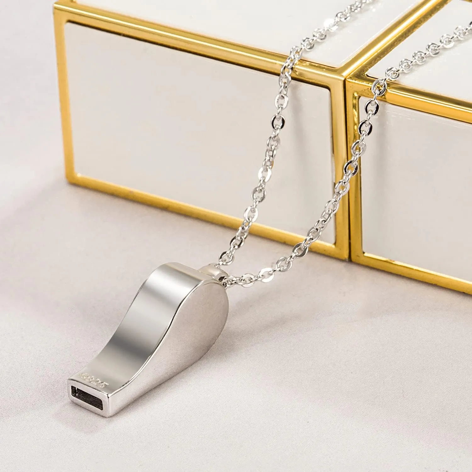 Women Fashion 925 Sterling Silver Whistle Necklace - Creative Men Crisp Sound Whistle Pendant Choker 18 "20" Rolo Chain link Fine Jewelry Gift