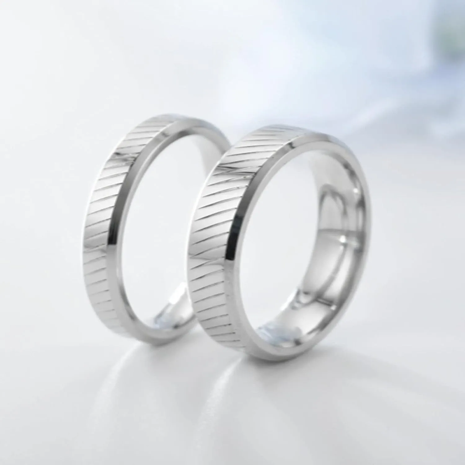 Womens Rings Silver Ring Twill Pattern, Stainless Steel Couple Rings