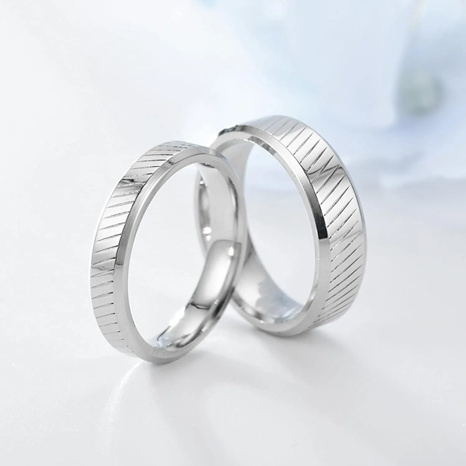 Womens Rings Silver Ring Twill Pattern, Stainless Steel Couple Rings