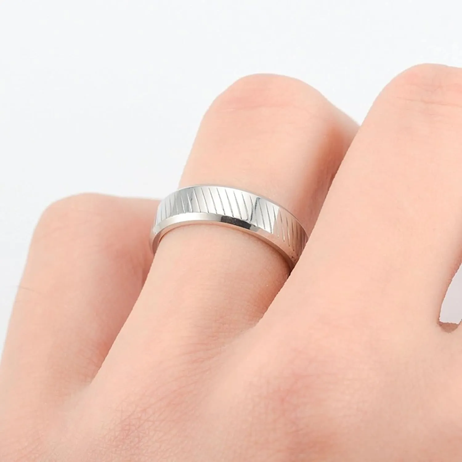 Womens Rings Silver Ring Twill Pattern, Stainless Steel Couple Rings