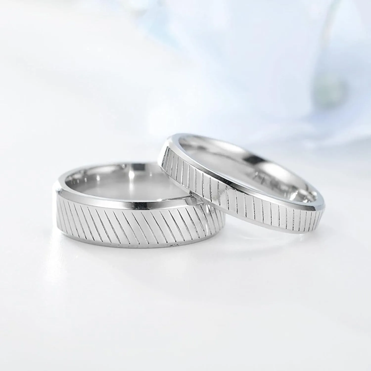 Womens Rings Silver Ring Twill Pattern, Stainless Steel Couple Rings