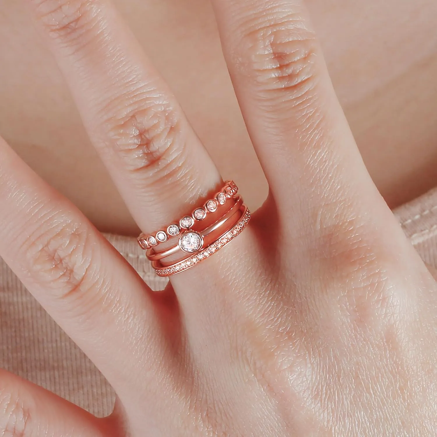Womens Stackable Rings Set Gold Plated Wedding Bands 925 Sterling Silver Eternity Rings Statement Rings with Cubic Zirconia Size 5-10