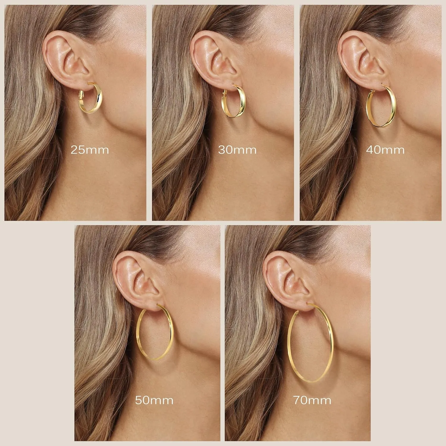 wowshow Large Hoops Earrings for Women, Big Hoop Earrings 14K Real Gold Plated Flat Gold Hoop Earrings for Women Lightweight
