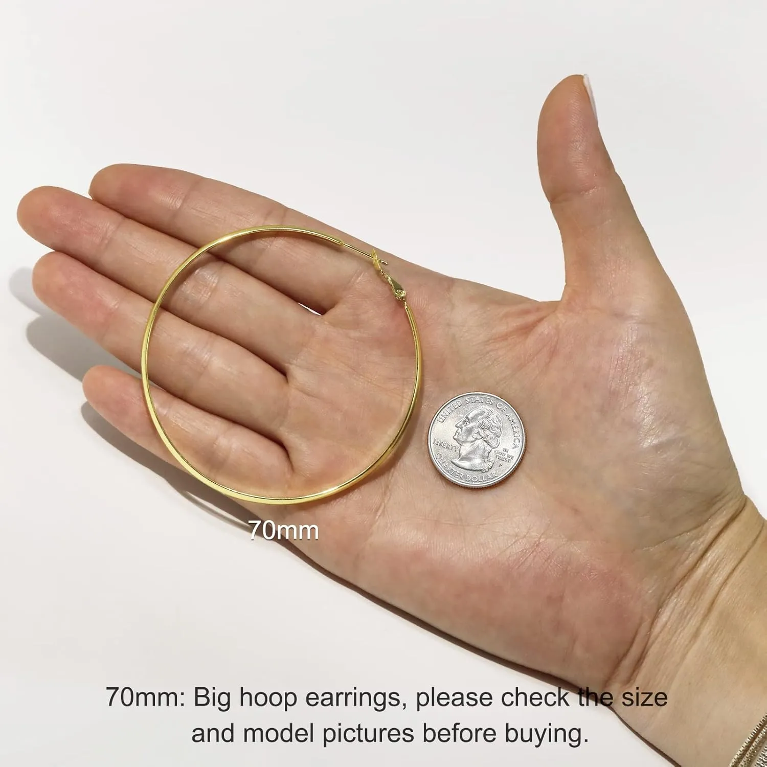 wowshow Large Hoops Earrings for Women, Big Hoop Earrings 14K Real Gold Plated Flat Gold Hoop Earrings for Women Lightweight