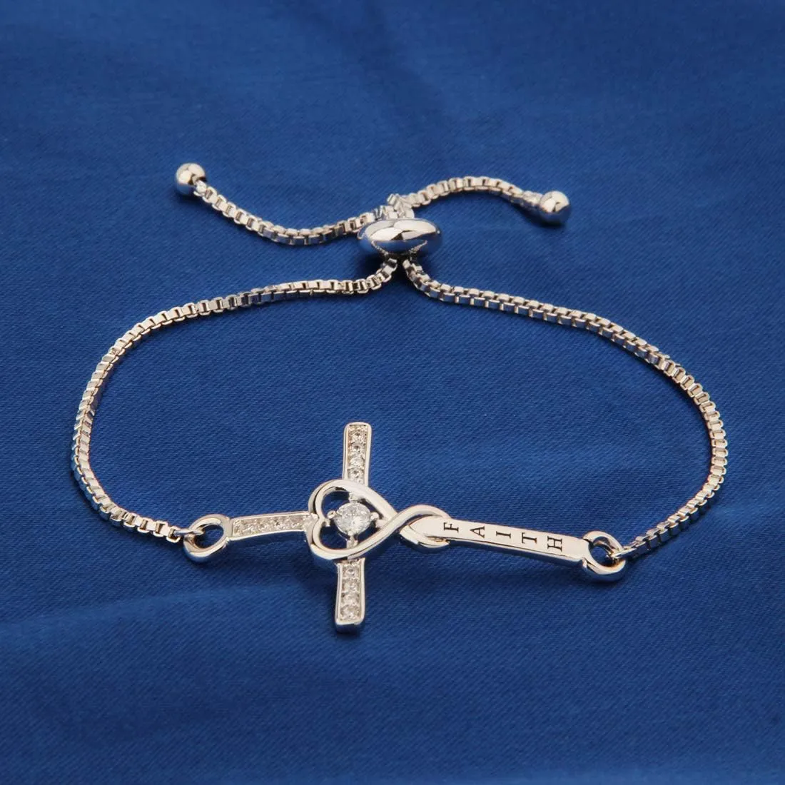 WUSUANED Faith Cross Adjustable Slider Bracelet Christian Chains Bracelet Religious Jewelry Gift For Her