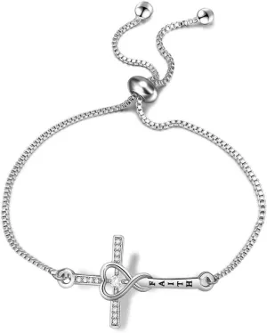 WUSUANED Faith Cross Adjustable Slider Bracelet Christian Chains Bracelet Religious Jewelry Gift For Her