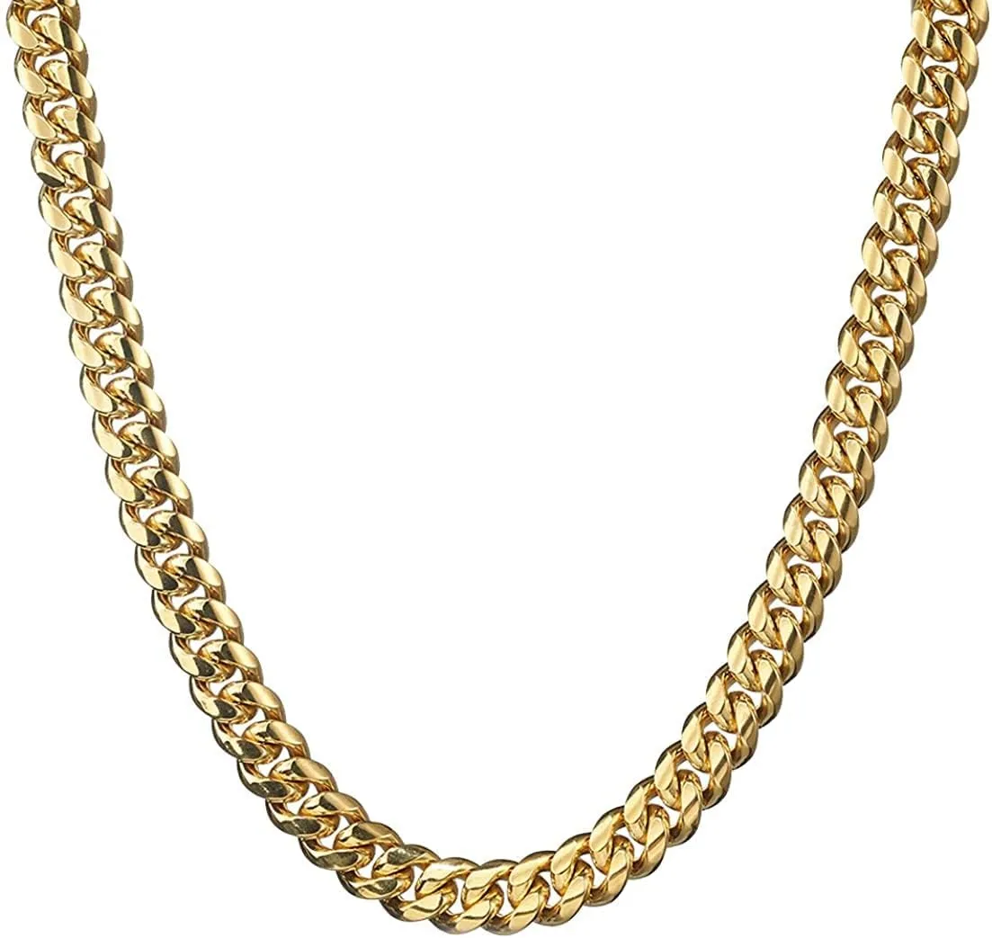 WXP 18K Gold Plated Curb Cuban Link Chain Necklace or Bracelet for Men Women 6/8/10/12/14/18mm Heavy Duty Stainless Steel Gold Chain Jewelry