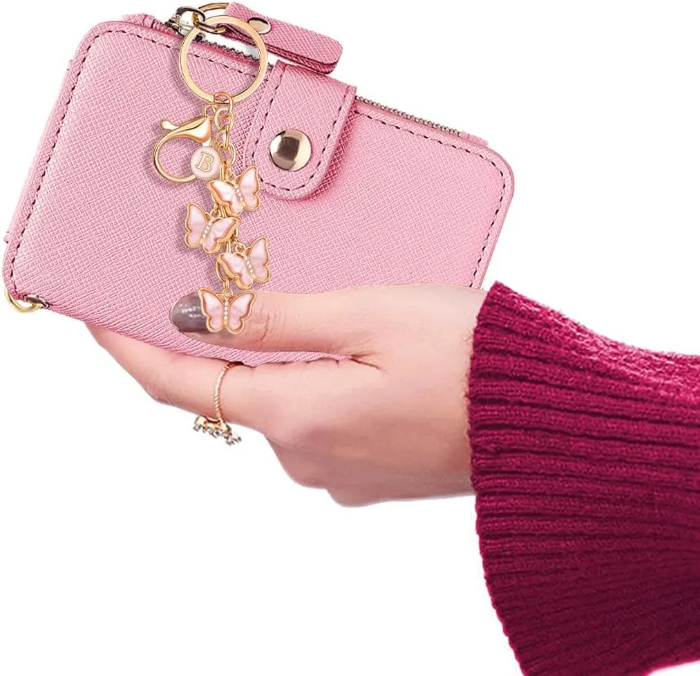 XGALBLA White Pink Black Cute Butterfly Initial Letter Keychain for Women, Butterfly Bag Charms Keyring for Handbags Backpack