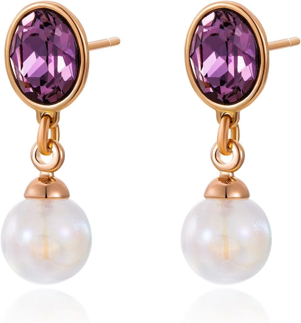 XUPING Simulated Pearl Earrings For Women 18K Gold Plated Silver Round Stud Cubic Zirconia Dangle Hoop Hypoallergenic Crystal Earring Jewelry