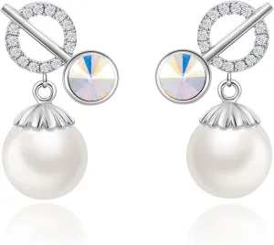 XUPING Simulated Pearl Earrings For Women 18K Gold Plated Silver Round Stud Cubic Zirconia Dangle Hoop Hypoallergenic Crystal Earring Jewelry
