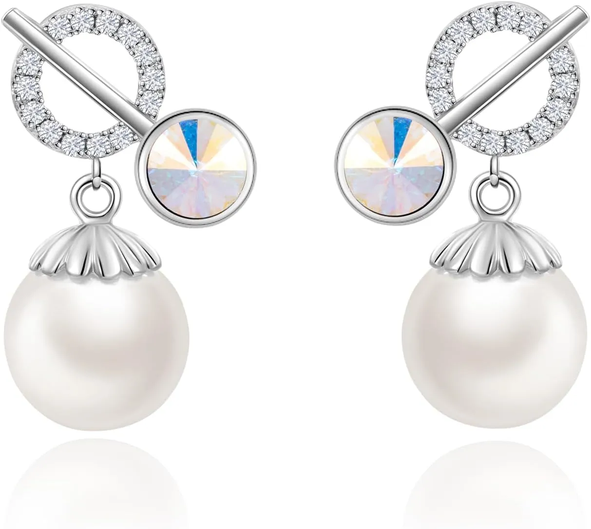 XUPING Simulated Pearl Earrings For Women 18K Gold Plated Silver Round Stud Cubic Zirconia Dangle Hoop Hypoallergenic Crystal Earring Jewelry