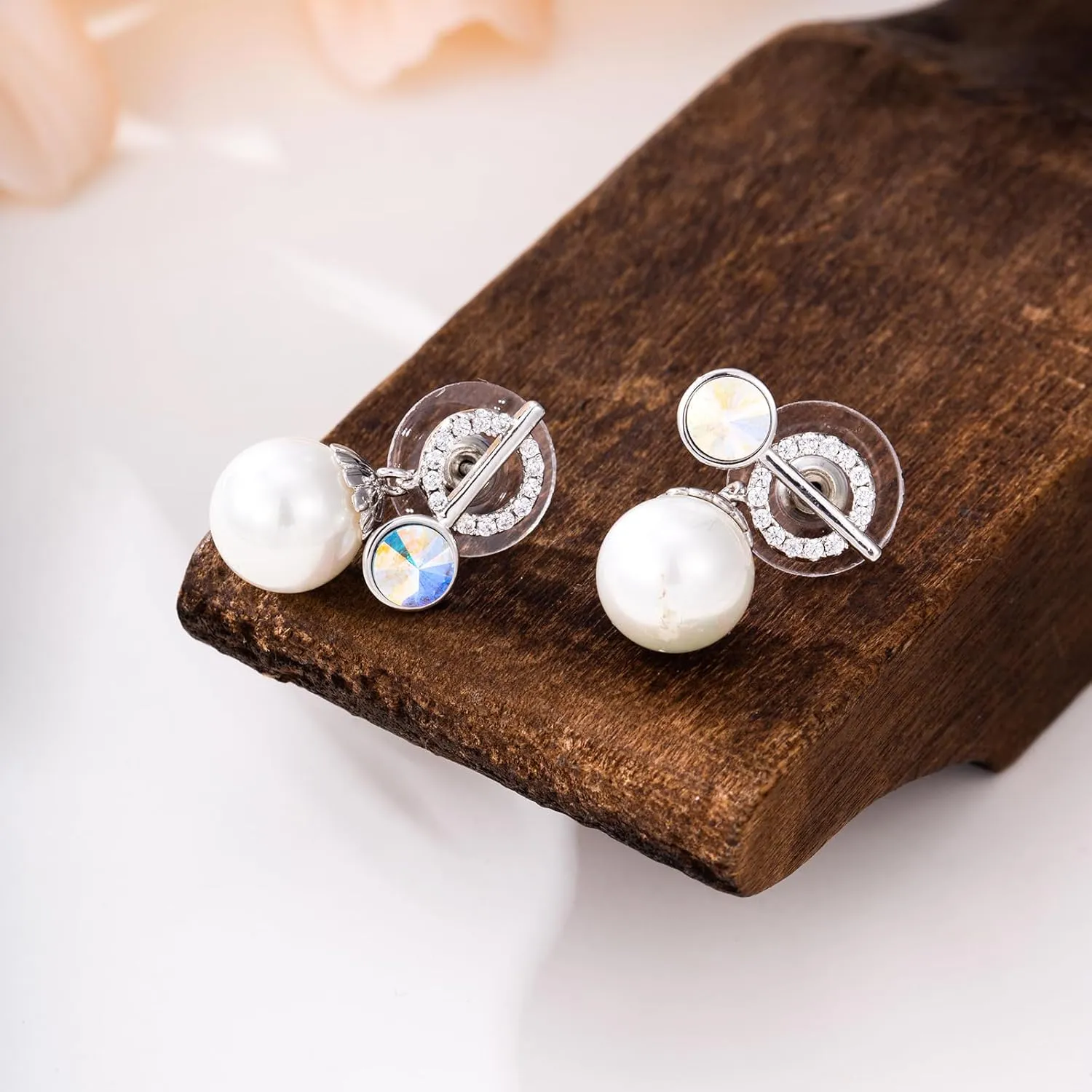 XUPING Simulated Pearl Earrings For Women 18K Gold Plated Silver Round Stud Cubic Zirconia Dangle Hoop Hypoallergenic Crystal Earring Jewelry