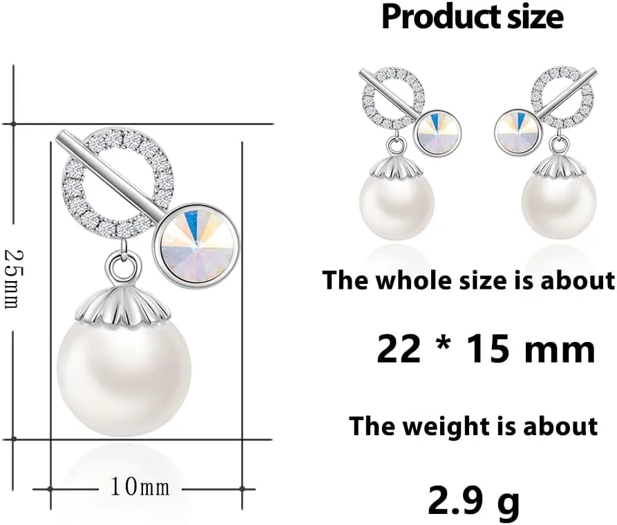 XUPING Simulated Pearl Earrings For Women 18K Gold Plated Silver Round Stud Cubic Zirconia Dangle Hoop Hypoallergenic Crystal Earring Jewelry