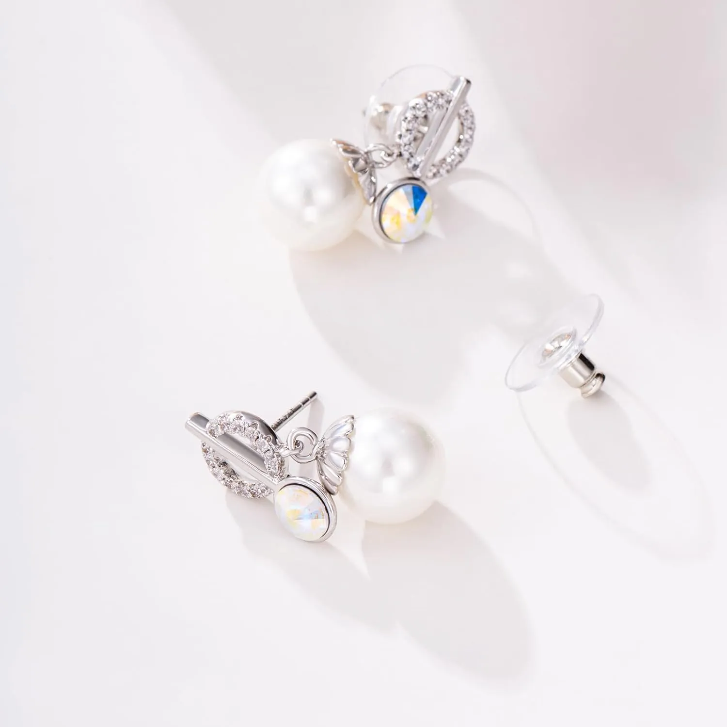 XUPING Simulated Pearl Earrings For Women 18K Gold Plated Silver Round Stud Cubic Zirconia Dangle Hoop Hypoallergenic Crystal Earring Jewelry