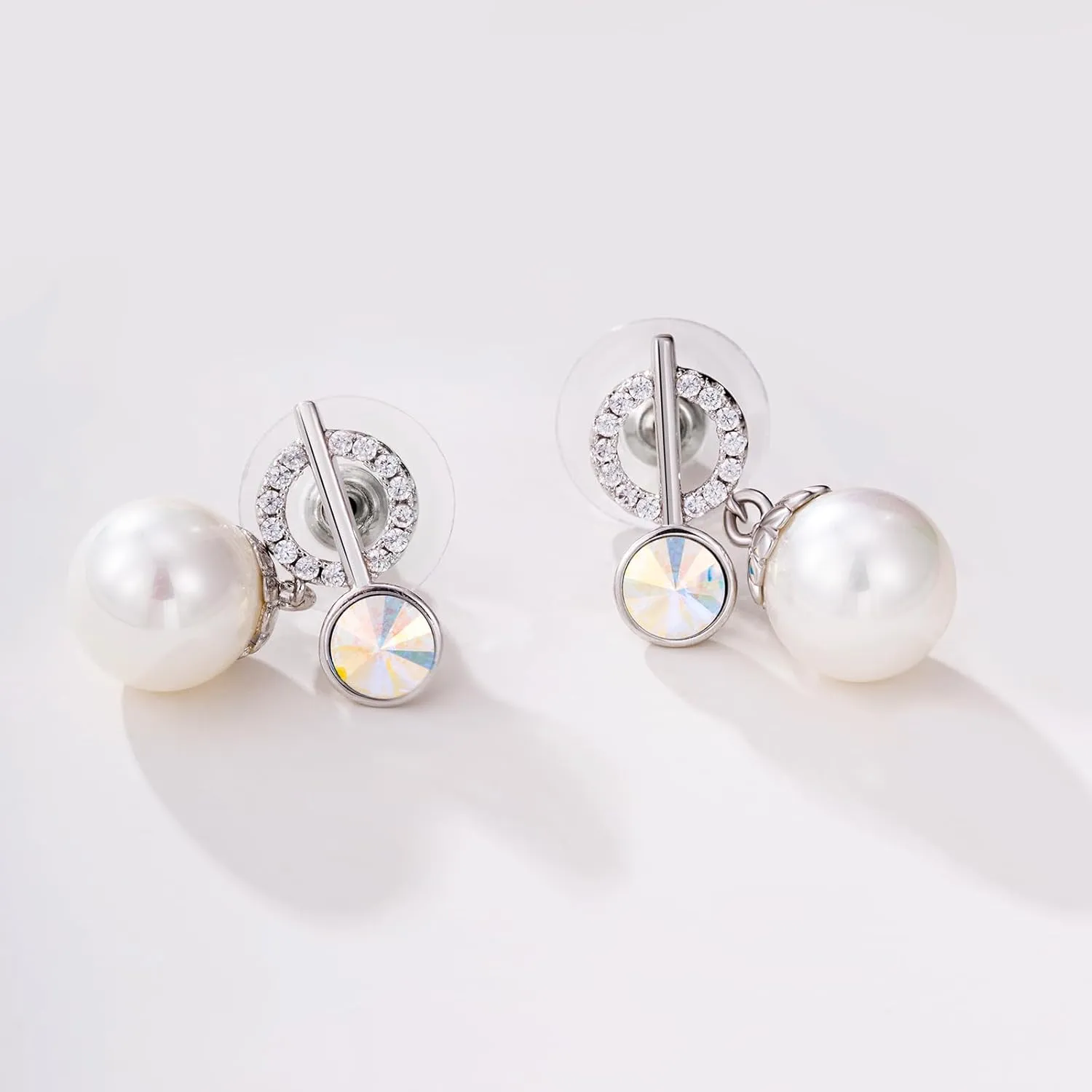 XUPING Simulated Pearl Earrings For Women 18K Gold Plated Silver Round Stud Cubic Zirconia Dangle Hoop Hypoallergenic Crystal Earring Jewelry
