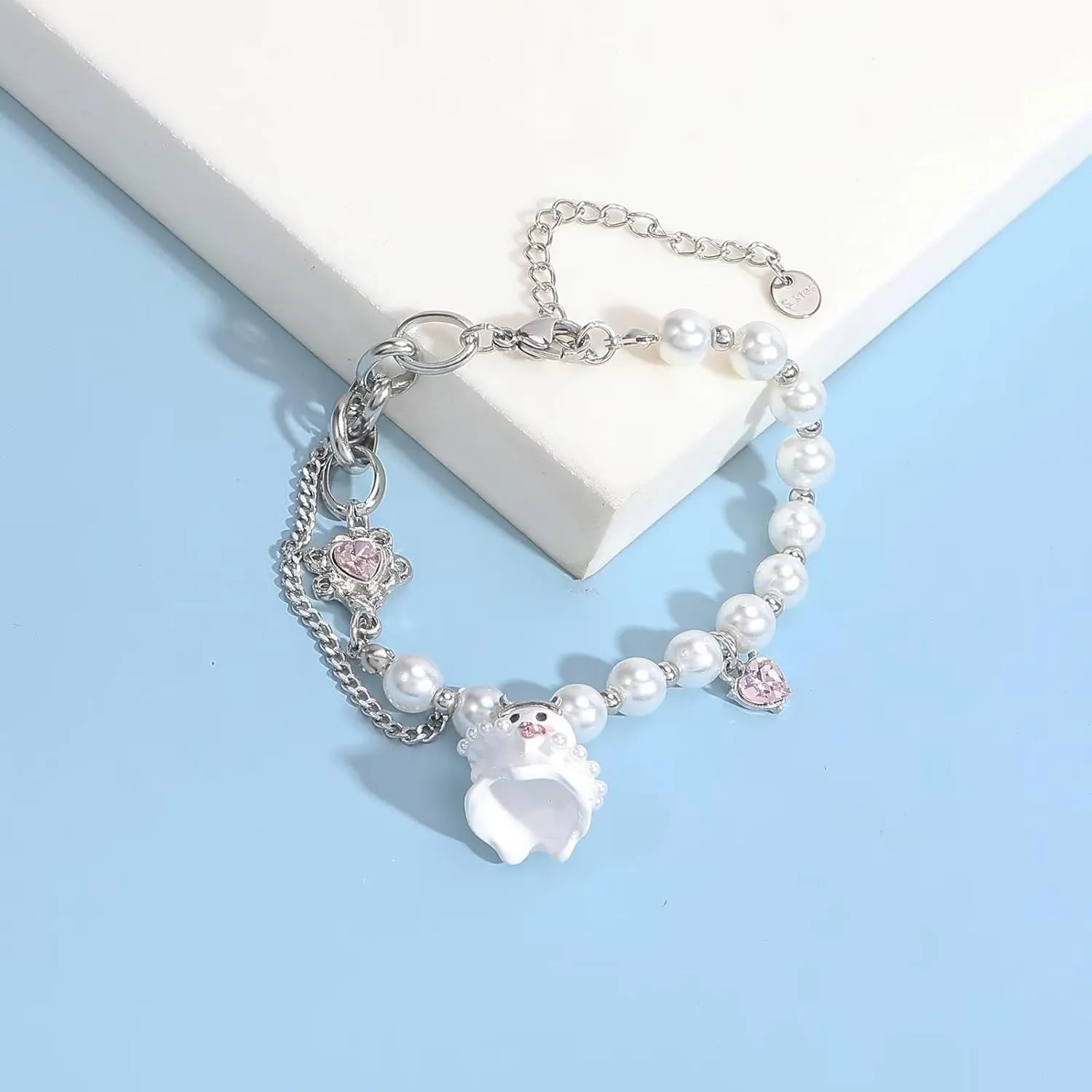 Y2k Halloween Bracelets Cute Funny Ghost Spooky Link Bracelets for Women Charm Pendant Cat Pearl Beaded Strand Gothic Cool Friendship Party Jewelry Gift