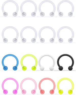 Yaalozei 16G 14G Flexible Lip Rings Hoops Nose Septum Eyebrow Rings Clear Acrylic Cartilage Helix Rook Daith Piercing Retainer Plastic Horseshoe Barbell for Work 8mm 10mm