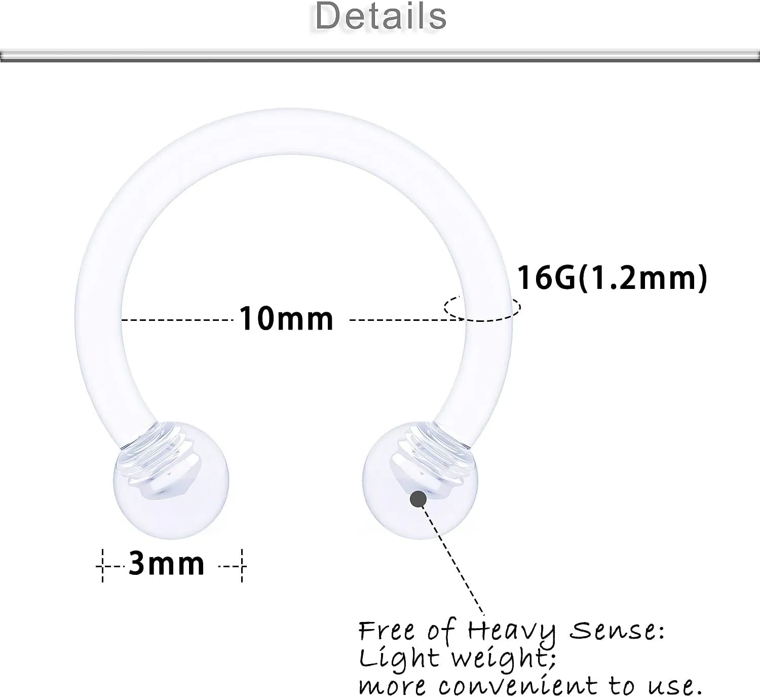 Yaalozei 16G 14G Flexible Lip Rings Hoops Nose Septum Eyebrow Rings Clear Acrylic Cartilage Helix Rook Daith Piercing Retainer Plastic Horseshoe Barbell for Work 8mm 10mm