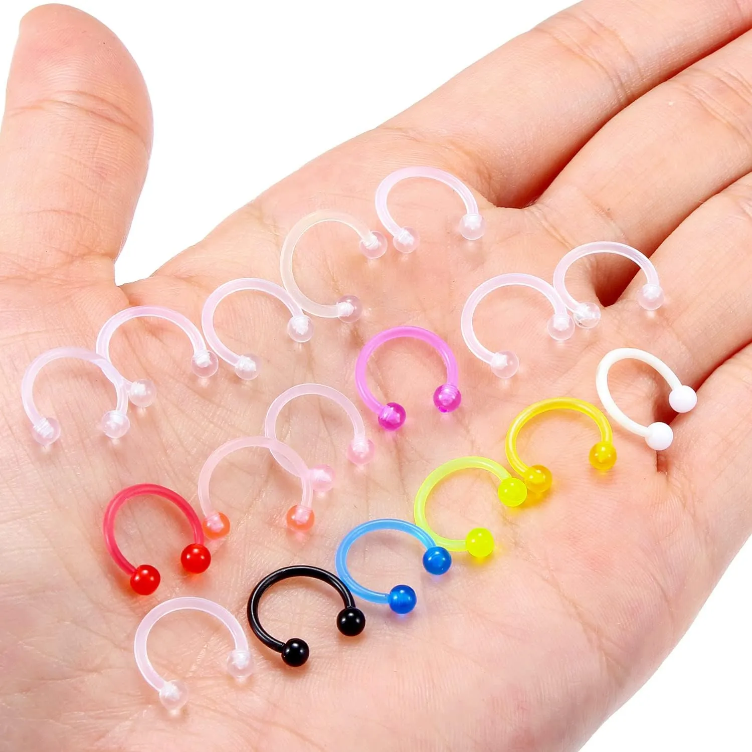 Yaalozei 16G 14G Flexible Lip Rings Hoops Nose Septum Eyebrow Rings Clear Acrylic Cartilage Helix Rook Daith Piercing Retainer Plastic Horseshoe Barbell for Work 8mm 10mm