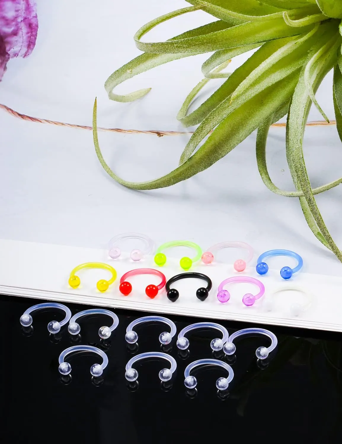 Yaalozei 16G 14G Flexible Lip Rings Hoops Nose Septum Eyebrow Rings Clear Acrylic Cartilage Helix Rook Daith Piercing Retainer Plastic Horseshoe Barbell for Work 8mm 10mm