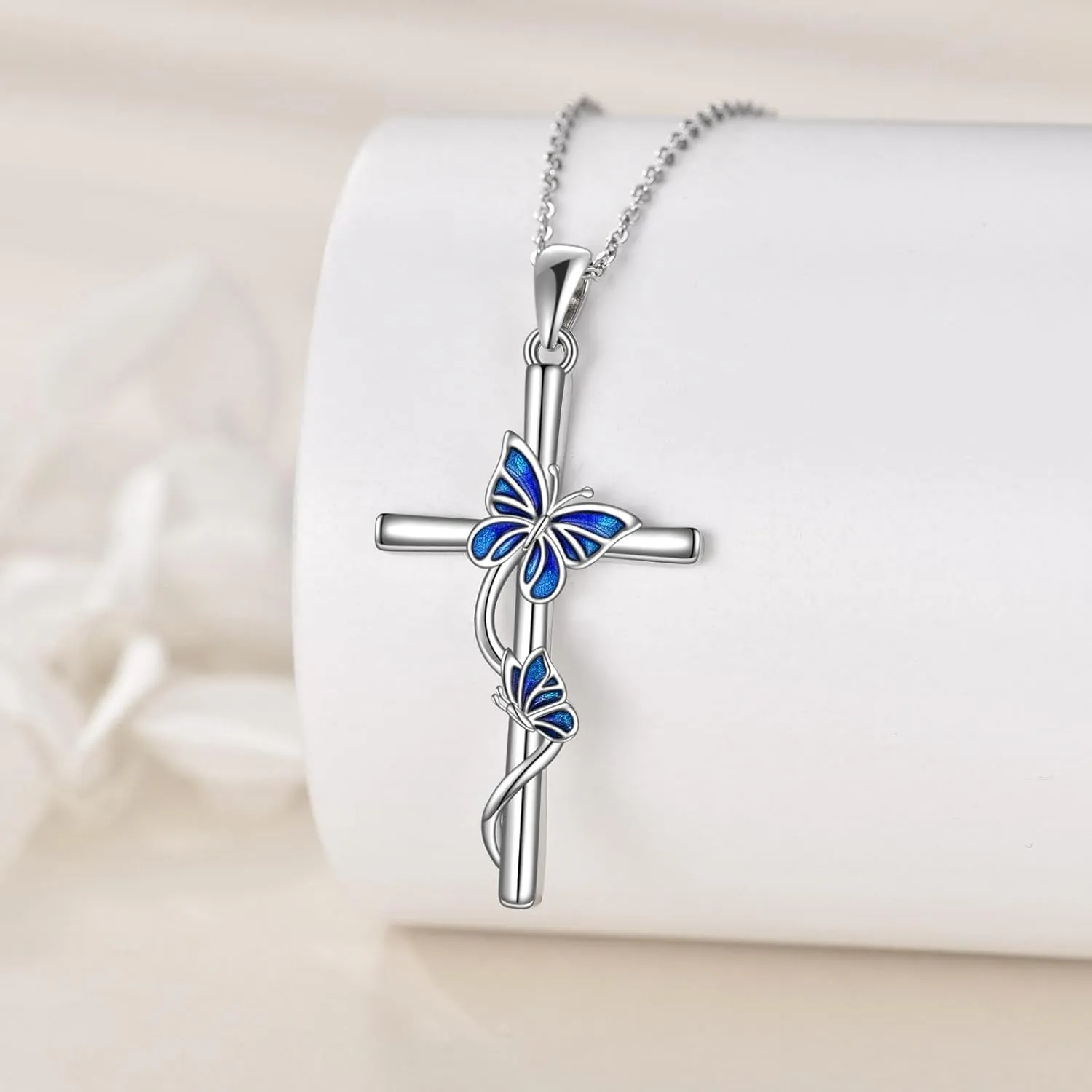 YAFEINI Cross Necklace for Women Sterling Silver Butterfly Bee Ladybug Pendant Necklaces Insect Jewelry Christian Gifts for Girls