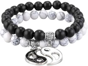 YALLNASL Matching Bracelets for Couples Best Friends, Yin Yang Friendship Relationship Bracelet for Husband Wife Christmas Birthday Gifts for Women Men Bracelet for 2