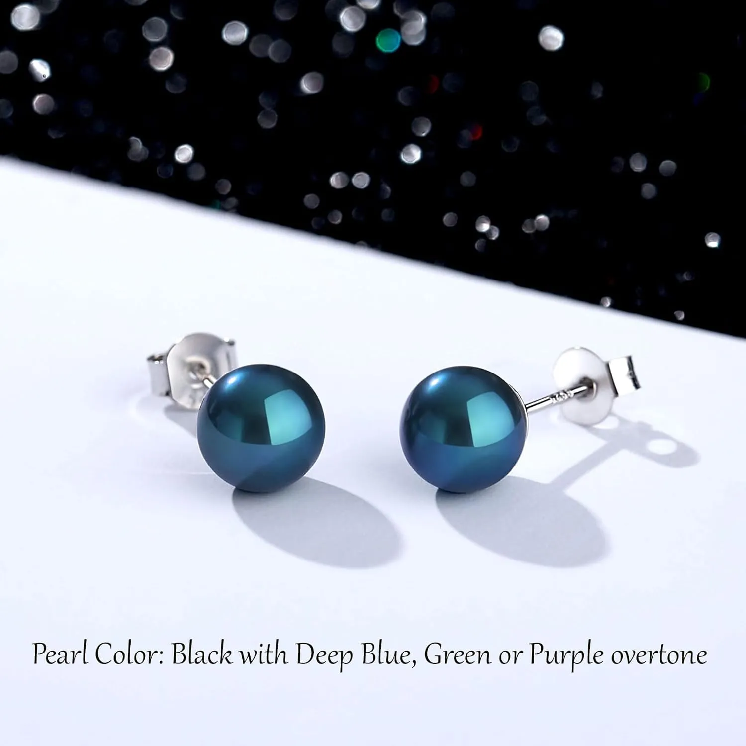 YAMI Akoya Black Pearl Earrings, Round Saltwater Cultured Pearls with 925 Sterling Silver Stud Earrings, Hypoallergenic Jewelry Gifts for Women and Men 6.0-10MM