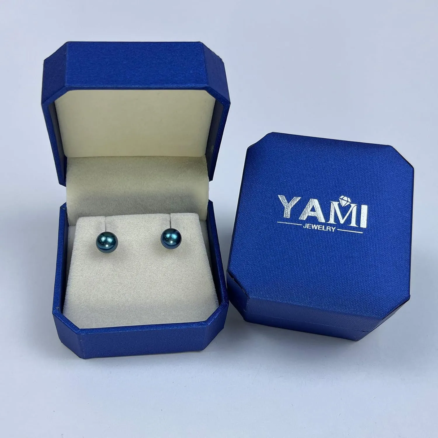 YAMI Akoya Black Pearl Earrings, Round Saltwater Cultured Pearls with 925 Sterling Silver Stud Earrings, Hypoallergenic Jewelry Gifts for Women and Men 6.0-10MM