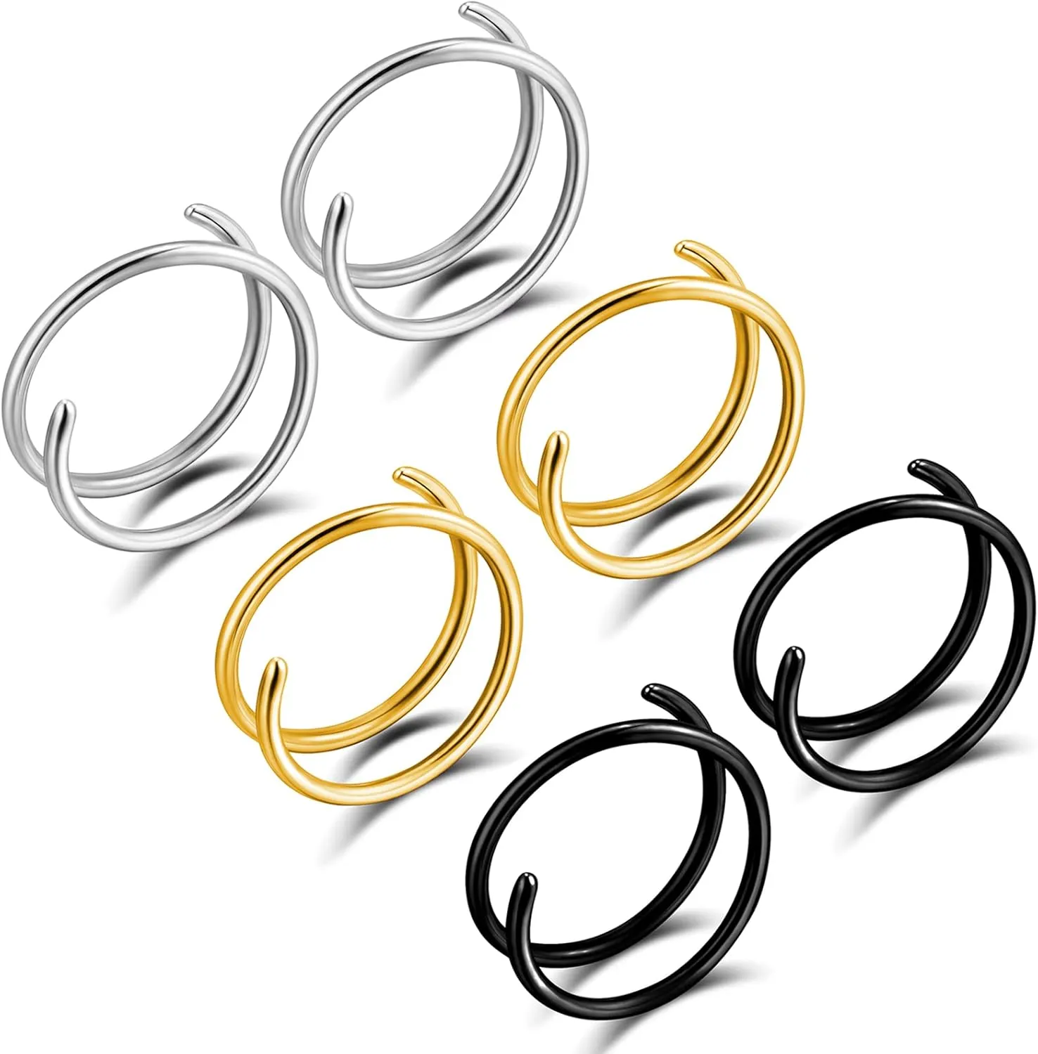 YANCHUN Double Spiral Nose Ring Double Nose Ring for Single Piercing Spiral Nose Ring Double Hoop for Women Men
